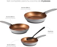 Juego de 3 Sartenes Ø18Ø2Ø 26cm Aluminio forjado Cobre + Espátula ranurada - details 3