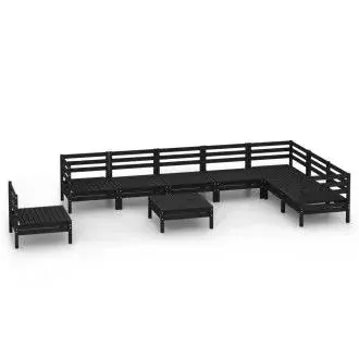 VIDAXL 3083053 conjunto mobiliario de 9 piezas para jardín fabricadas en madera de pino maciza con acabado en negro vida xl - 1