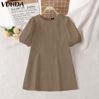 VONDA Vestido Mini De Verano Para Mujer Elegante Corto Con Mangas Flounce Estilo Casual Solido Cuello Redondo Vestido De Fiesta De Playa - details 7