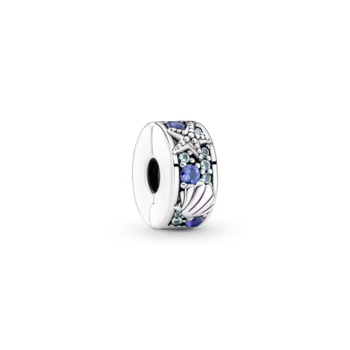 PANDORA Clip Plata Ley Concha Estrella Mar Tropical Cristales Brillantes - 1