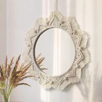 Espejo de pared Boho Espejo Art Decor Macrame Fringe Decorativo Espejos Redondos Ornamento para Mural Apartamento Home Dormitorio Sala estar Decoración - details 3