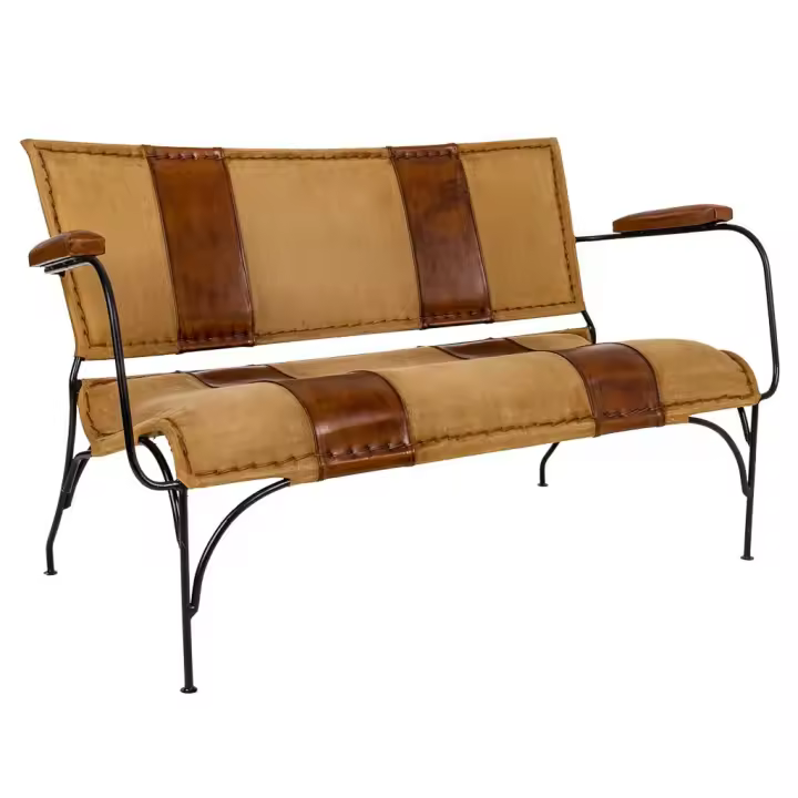 Banco de metal y piel marrón 127x71x76 - 1