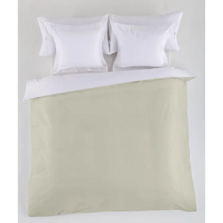 FUNDA NORDICA reversible blanco-piedra - Cama de 90 (1 pieza) - 50% algodón / 50% poliéster - 144 hilos. Gramage: 115 - Fijalo - 1
