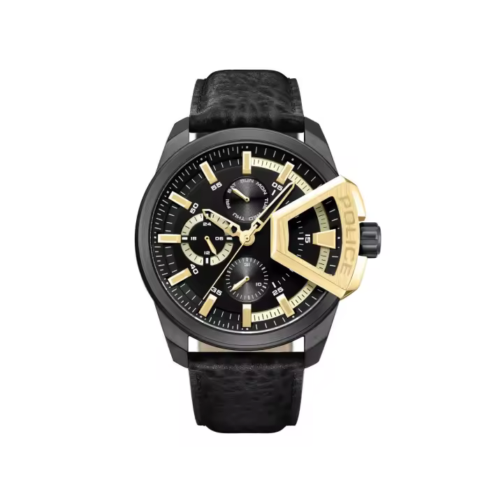 Police Watches Reloj Hombre Underlined Black Dial Black Strap Multi Acero 5 Atm - 1