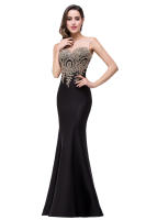 Vestido De Noche Elegante De Sirena Para Mujer Azul Rojo Con Aplicaciones Doradas Lace Sweetheart Illusion Vestido De Boda Fiesta Prom Robe De Soiree - details 23