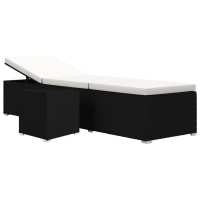 vidaXL Tumbona de jardín con cojín y mesita ratán sintético Blanco crema, Marrón, Gris Sillas de Exterior Ideal para jardín, playa, piscina, terraza Tumbona Piscina Tumbonas Playa Tumbonas Jardín Exterior - details 5