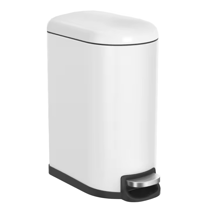 SONGMICS Cubo de Baño, Cubo Basura Pequeño de 10 L con Tapa, Cubo de Inodoro con Pedal, Delgada para Espacios Pequeños, Acero, Cierre Suave, Blanco Nube/Negro Tinta/Plata Metálico - 1
