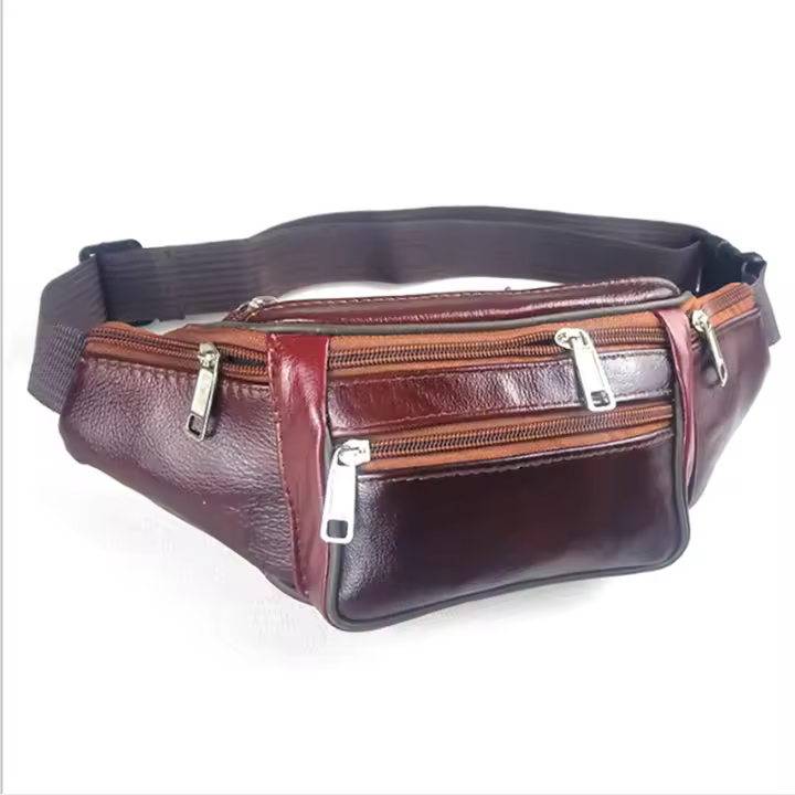 Bolsa De Cintura Para Hombre De Cuero Genuino Bolsa De Móvil Con Cadena Estilo Fashion Bolsa De Cintura Para Deporte Y Aventura - 1