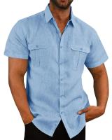 Camisa De Algodón Y Lino Para Hombre Estilo Casual Playa Sin Capucha Cuello En V Manga Corta Talla Grande M-5XL Colores Sólidos - details 2
