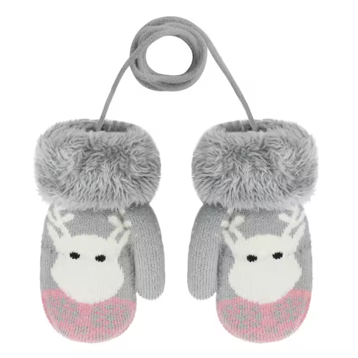 Guantes de doble capa para bebé con cuerda, lindos regalos de Navidad cálidos de lana gruesa para invierno - 1
