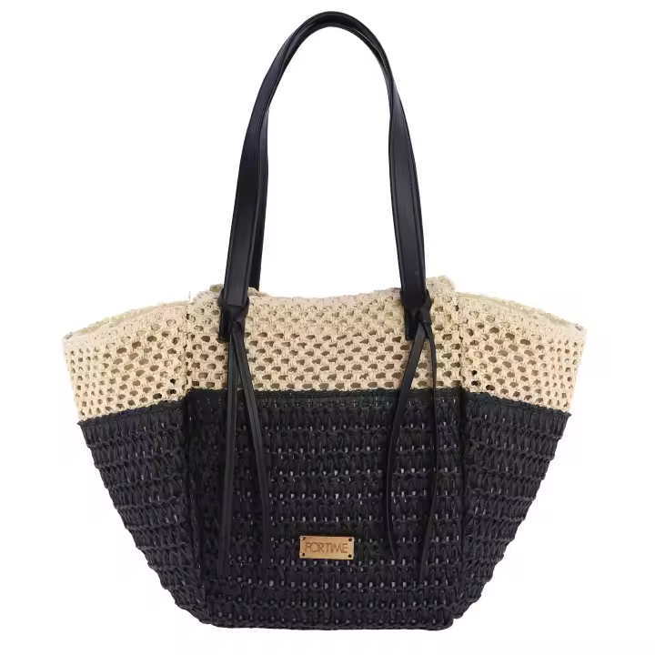 Bolso shopper para mujer FORTIME Lua de rafia con cierre de cremallera - 1