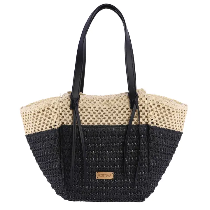 Bolso shopper para mujer FORTIME Lua de rafia con cierre de cremallera - 1