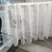 1pc Cortina Corta De Encaje Con Patrón Floral Estilo Lindo Blanca Para Decoración De Habitación Ventana Puerta Con Bolso De Rodillo - details 12
