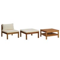 vidaXL Muebles de jardín 3 pzas con cojines madera acacia Gris oscuro, Blanco crema, Conjunto Terraza Muebles Jardín Exterior Juego de Muebles de jardín Mueble Jardín Exterior Muebles de Salon Exterior - details 1