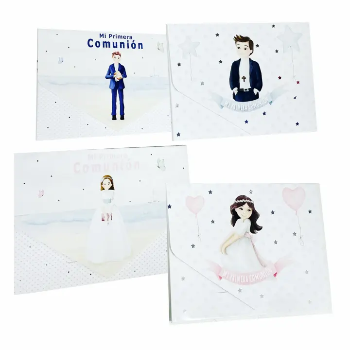 Billetero de Comunión Arguval para Niño y Niña - Pack 3 Unidades Surtidas - Cartulina de Calidad Decorado Interno y Externo - 1