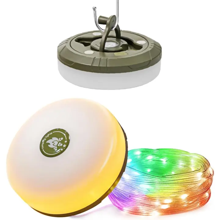 Cadena de Luz de camping, 3 en 1 Luz de camping recargable (29.5Ft), Luces RGB portátiles de Cadena al Aire Libre, Luces de hadas De Tienda dureras, Modos múltiples - 1