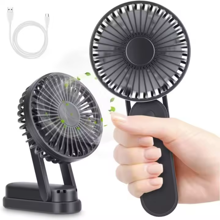Ventilador USB, mini ventilador de mesa con batería recargable 2500mAh silencioso ventilador portátil 3 Velocidad Ajustable USB bolsillo plegable mango - 1
