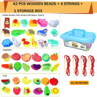 Juguetes Educativos De Madera Con Cuentas Para Bebés 42pcs DIY Montessori Juegos De Aprendizaje Con Frutas Y Animales Para Niños - details 13