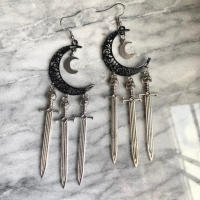 Pendientes Colgantes De Espada Gótica Para Mujer Joyería De Halloween Clásica Y Mística Regalo Elegante Con Doble Hoja Y Anillo - details 11
