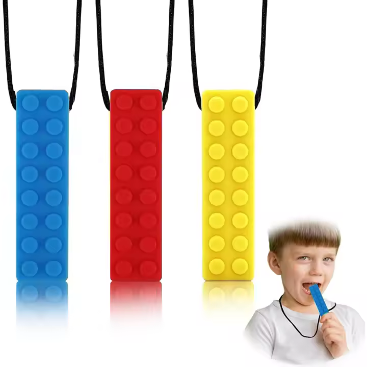 Collar masticable, 3 piezas de collar masticable sensorial de silicona con textura perfecta para entrenamiento masticable para niños y niñas autistas. - 1