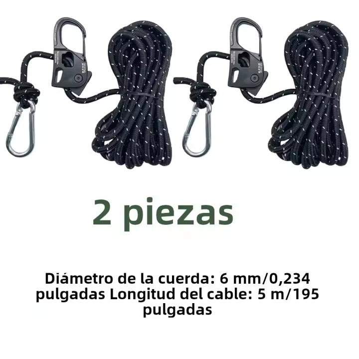 2pcs Ajustador De Cordón Para Tienda De Campaña 6mm 5m Cuerda Reflectante Para Atar Con Resorte Pulleyo Rápido Para Sombra - 1