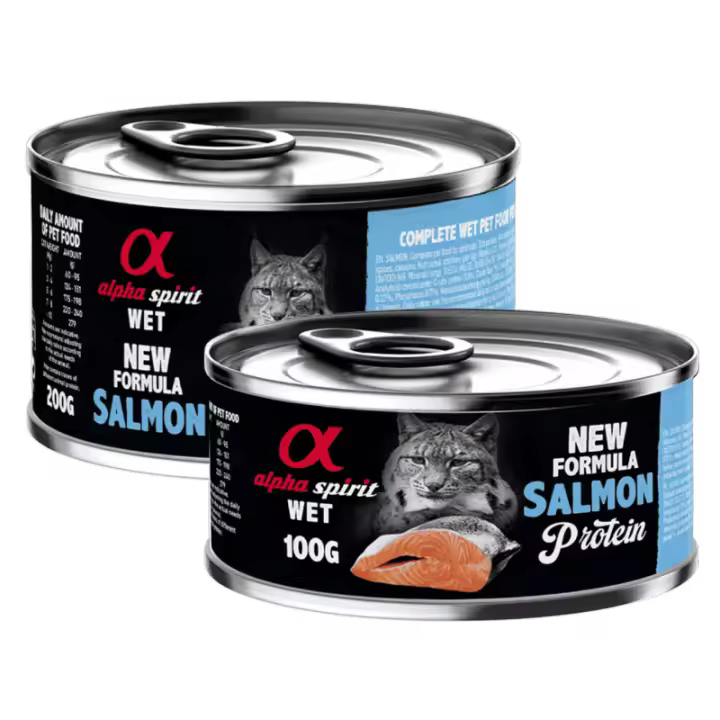 Alpha Spirit Comida Húmeda para Gato en Lata Sabor Salmón – Alimento Completo Grain Free Rico en Omega 3 - 1