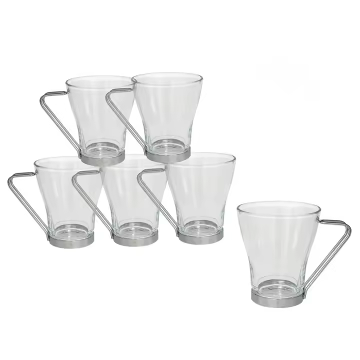 Gissed Set de 6 Tazas de Café de Cristal de 230ml con Asa Metálica - NO Aptas para Lavavajillas - 1
