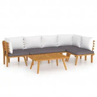 VIDAXL conjunto de muebles para jardín de madera de acacia con cojines gris oscuro y blanco vida xl - 1