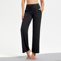 Pantalones de yoga nude para mujer,wide-leg pants high waist drape straight casual trousers drawstring pocket sports flared pants ropa deportiva mujer - details 0