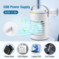 Aire acondicionado portátil, mini enfriador de aire 3 en 1, ventilador silencioso, 3 velocidades, 2 modos de pulverización, 600 ml, con asa, ideal para dormitorio y oficina, anillo de luz ambiental. - details 12