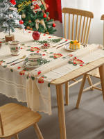 Mantel De Encaje Beige Con Campanas Afortunadas Lavable Para Fiesta Boda Pícnic Comida Decoración Estilo Pastoral Rectangular - details 1