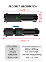 Linterna Potente LED Con Zoom Telescópico Recargable Por USB Compacta Y Portátil Para Hogar Con Luz Focused De Longitud De Alcance - details 6