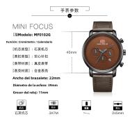 Reloj De Hombre MINI FOCUS Simple Gran Dial Multi-Función Movimiento Calendario Impermeable Correa De Cuero Negro Gris Café - details 8