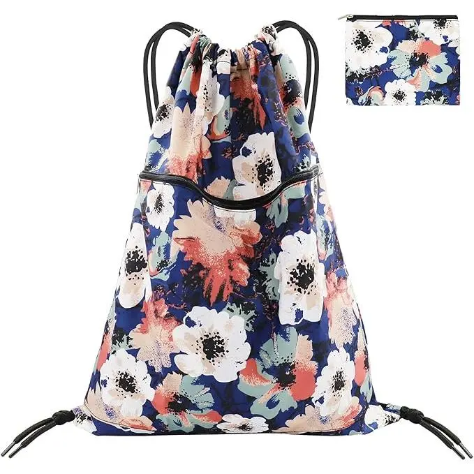 Mochila grande de cuerda, mochila deportiva informal, mochila escolar deportiva, bolsa de gimnasio con bolsillo con cordón - 1