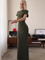 Vestido Maxi Bodycon Dulzura Con Cuello En 'O' Manga Corta Y Abertura En El Lado Elegante Y Ajustado Para Mujer Streetwear Otoño Invierno - details 12