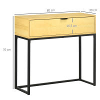 HOMCOM Mesa Consola con Cajón Consola Auxiliar Moderna Mesa de Entrada con Patas de Acero para Pasillo Salón Dormitorio 80x30x76 cm Natural - details 2