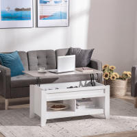 HOMCOM Mesa de Centro Elevable Mesa de Café con Encimera Elevable 2 Compartimentos Abiertos y Espacio Oculto de Almacenaje 105x50x49 cm Blanco y Efecto Mármol - details 1