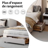 Cama tapizada con cajones de almacenamiento y somier de láminas, diseño capitoné en tela de lino, beige, 140x200 cm / 160x200 cm - details 2