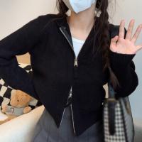 Chaqueta De Suéter Suave Para Mujer Con Capucha Y Cierre De Cremallera Estilo Preppy Comoda Y Ajustada Color Sólido Top Corto De Otoño - details 9