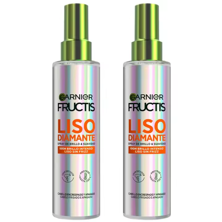 Garnier |   Duplo Fructis Diamond Sleek Shine-coat Spray alisador, 100H de brillo impecable, 100H de suavidad sin encrespamiento 2x150ML - 1