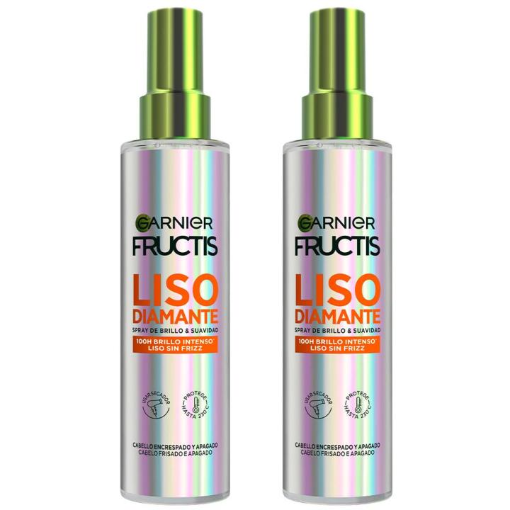 Garnier |   Duplo Fructis Diamond Sleek Shine-coat Spray alisador, 100H de brillo impecable, 100H de suavidad sin encrespamiento 2x150ML