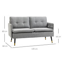 HOMCOM Sofá de 2 Plazas Moderno Sofá de Salón Tapizado en Poliéster con 4 Cojines Reposabrazos y Patas de Acero para Dormitorio Oficina Carga 240 kg 139x68x80 cm Gris - details 2