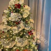 Cinta De Decoración Para Navidad 26cm 10 Yardas Dorada Y Plateada Mesh DIY Para Arbolito De Navidad Regalo De Boda - details 1