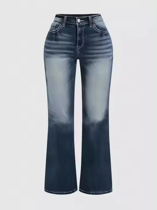 Pantalones Vaqueros Flared De Denim Para Mujer Estilo Europeo Y Americano Casual Adecuados Para Viajes Diarios Cierre De Cremallera - 1