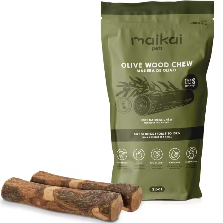 MAIKAI Palo Madera de Olivo - Mordedor Natural para Perros - Alternativa a Huesos - Alivia la Ansiedad - Elimina Sarro - Juguete para Perros - 1