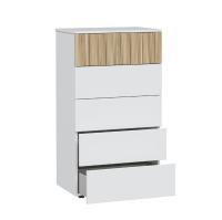 Meimon ETHNA Cómoda 5 cajones en Blanco Ark Natur, estructura de tablero de partículas melaminizado E1, guías metálicas extraíbles, cantos PVC, patas ABS ocultas, trasera y cajones en MDF/DM, medidas 109x61x40 cm, capacidad 5x52x35 cm - details 2