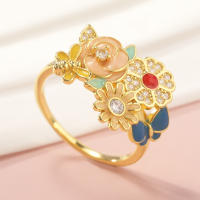 Encanto Anillo de flores para mujer, diseño de margaritas y flores de circón de cobre - details 4