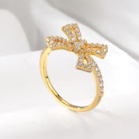 Encanto Anillo de lazo para mujer, estilo elegante, chapado en cobre de 14 quilates, con flor. - details 12