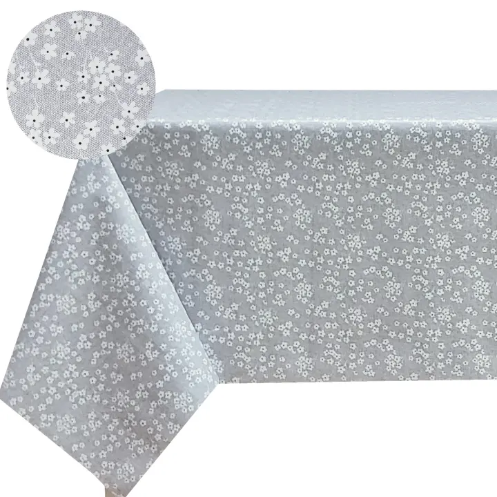 Mantel PVC rectangular, Antimanchas, Fácil de limpiar, Impermeable, Ideal para interior y exterior, Flores,  Gris. - 1