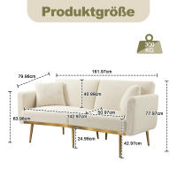 Sofá Doble Moderno para Sala de Estar, Sofá Doble with Cojines, Sofá de Terciopelo con Respaldo Ajustable, Sofá Cama Cómode with Patas Tapichadas y Metálicas para Habitaciones pequeñas, Blanco - details 4